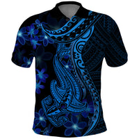 Blue Polynesia Shark Tattoo Polo Shirt With Polynesian Plumeria LT14 Blue - Polynesian Pride