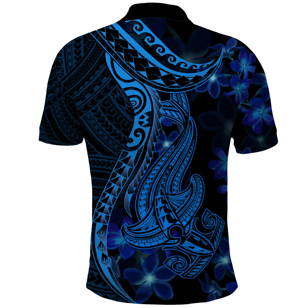 Blue Polynesia Shark Tattoo Polo Shirt With Polynesian Plumeria LT14 - Polynesian Pride