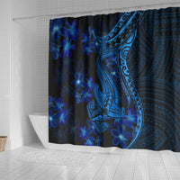 Blue Polynesia Shark Tattoo Shower Curtain With Polynesian Plumeria LT14 - Polynesian Pride