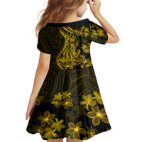 Gold Polynesia Shark Tattoo Kid Short Sleeve Dress With Polynesian Plumeria LT14 - Polynesian Pride