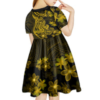 Gold Polynesia Shark Tattoo Kid Short Sleeve Dress With Polynesian Plumeria LT14 - Polynesian Pride