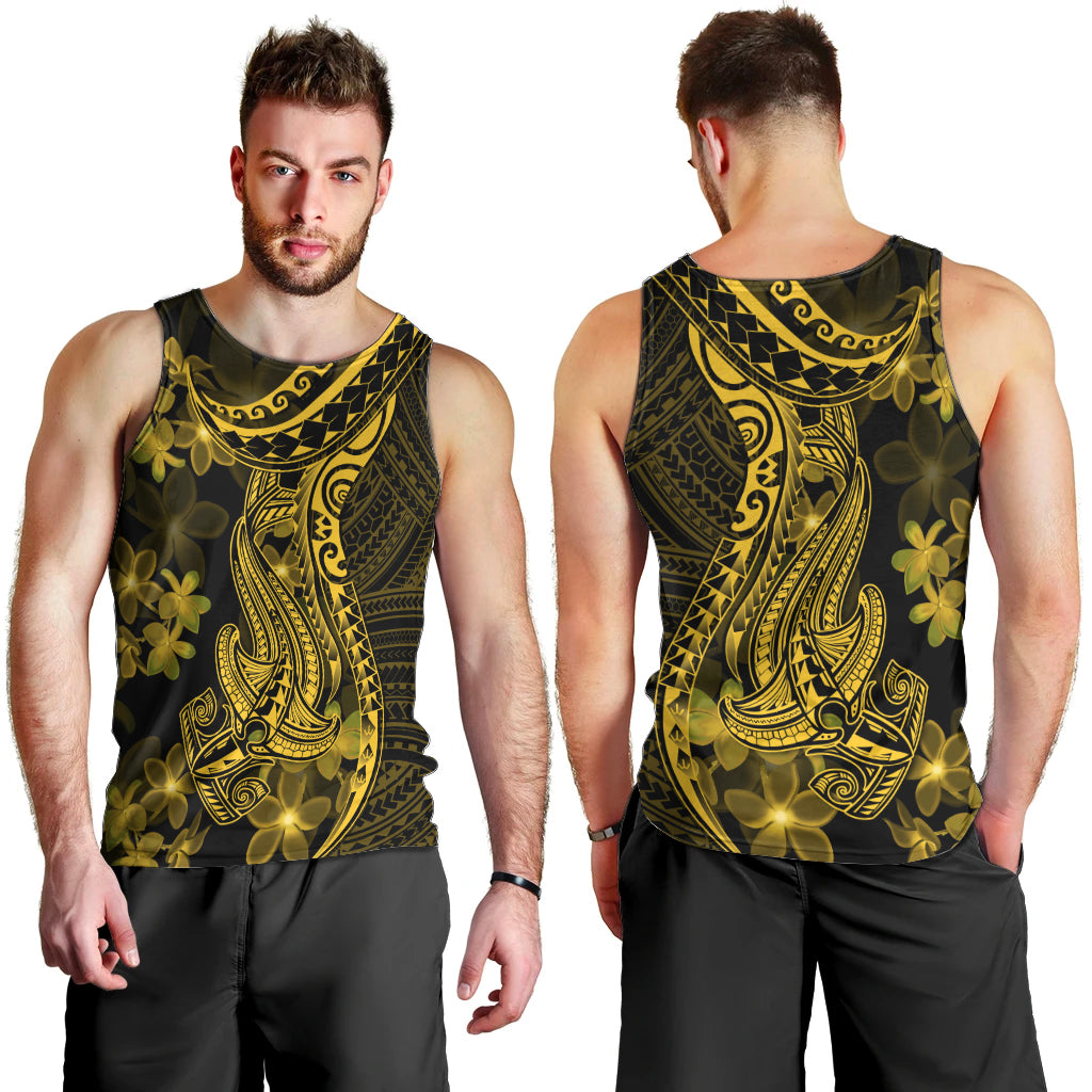 Gold Polynesia Shark Tattoo Men Tank Top With Polynesian Plumeria LT14 - Polynesian Pride