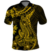 Gold Polynesia Shark Tattoo Polo Shirt With Polynesian Plumeria LT14 Gold - Polynesian Pride