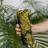 Gold Polynesia Shark Tattoo Skinny Tumbler With Polynesian Plumeria