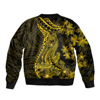 Gold Polynesia Shark Tattoo Sleeve Zip Bomber Jacket With Polynesian Plumeria LT14 - Polynesian Pride