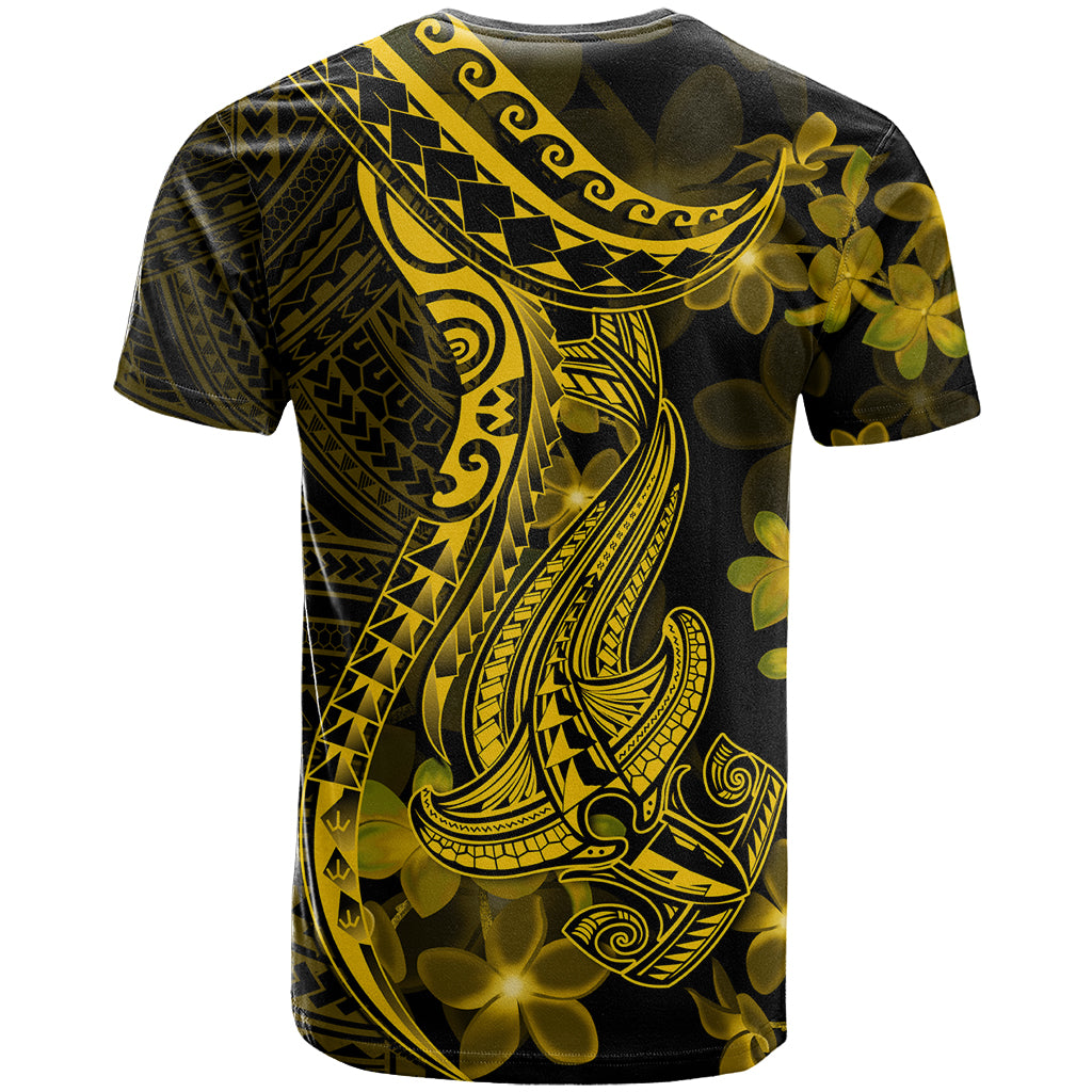 Gold Polynesia Shark Tattoo T Shirt With Polynesian Plumeria LT14 - Polynesian Pride