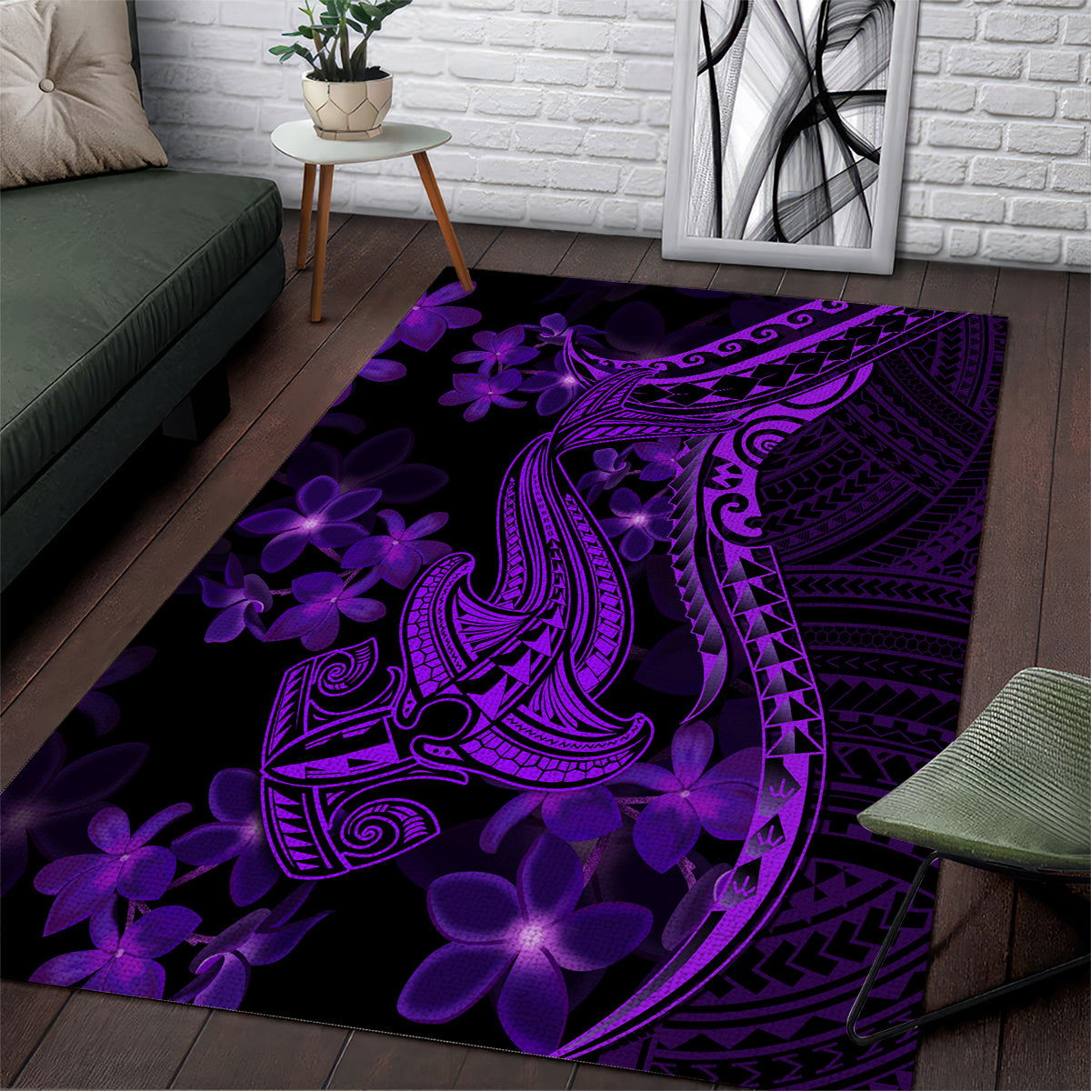 Purple Polynesia Shark Tattoo Area Rug With Polynesian Plumeria LT14 Purple - Polynesian Pride