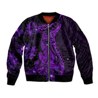 Purple Polynesia Shark Tattoo Bomber Jacket With Polynesian Plumeria LT14 Unisex Purple - Polynesian Pride