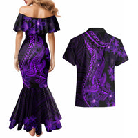 Purple Polynesia Shark Tattoo Couples Matching Mermaid Dress and Hawaiian Shirt With Polynesian Plumeria LT14 - Polynesian Pride