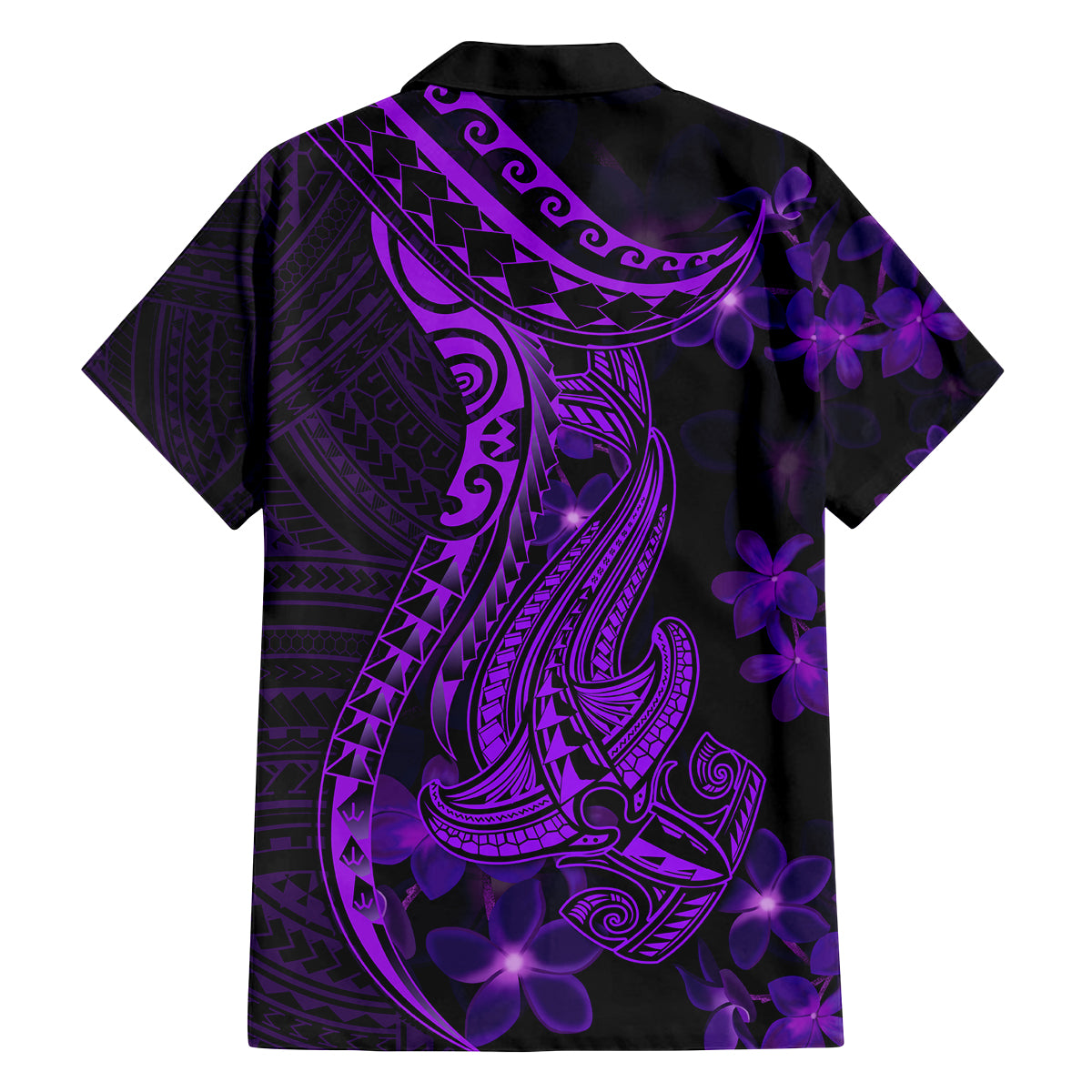Purple Polynesia Shark Tattoo Family Matching Off Shoulder Short Dress and Hawaiian Shirt With Polynesian Plumeria LT14 - Polynesian Pride