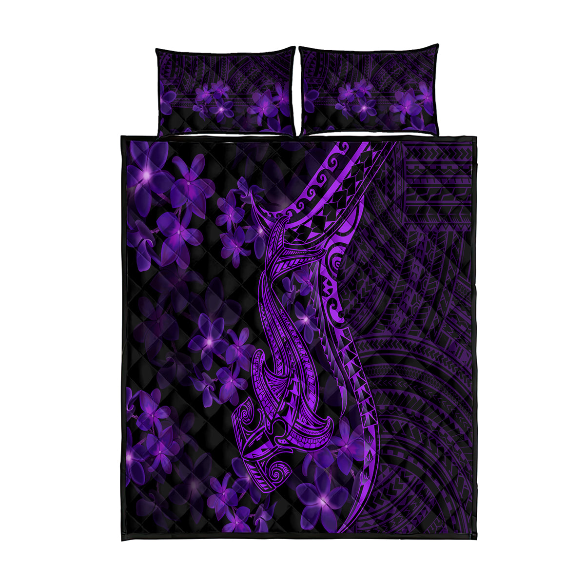 Purple Polynesia Shark Tattoo Quilt Bed Set With Polynesian Plumeria LT14 Purple - Polynesian Pride