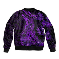 Purple Polynesia Shark Tattoo Sleeve Zip Bomber Jacket With Polynesian Plumeria LT14 - Polynesian Pride