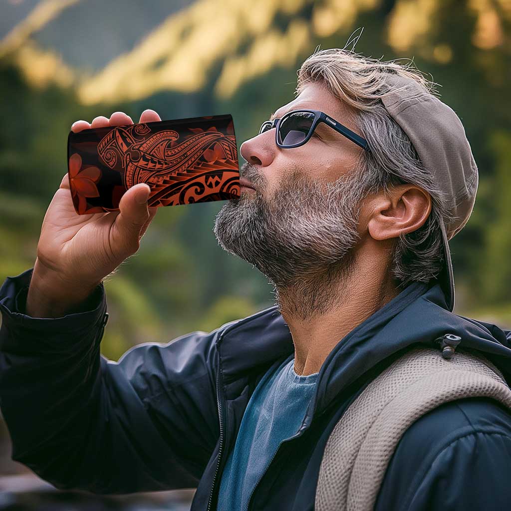 Red Polynesia 4 in 1 Can Cooler Tumbler Shark Tattoo With Polynesian Plumeria