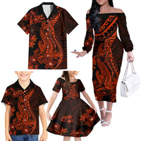 Red Polynesia Family Matching Off Shoulder Long Sleeve Dress and Hawaiian Shirt Shark Tattoo With Polynesian Plumeria LT14 - Polynesian Pride