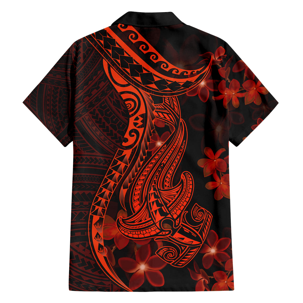 Red Polynesia Family Matching Off Shoulder Maxi Dress and Hawaiian Shirt Shark Tattoo With Polynesian Plumeria LT14 - Polynesian Pride