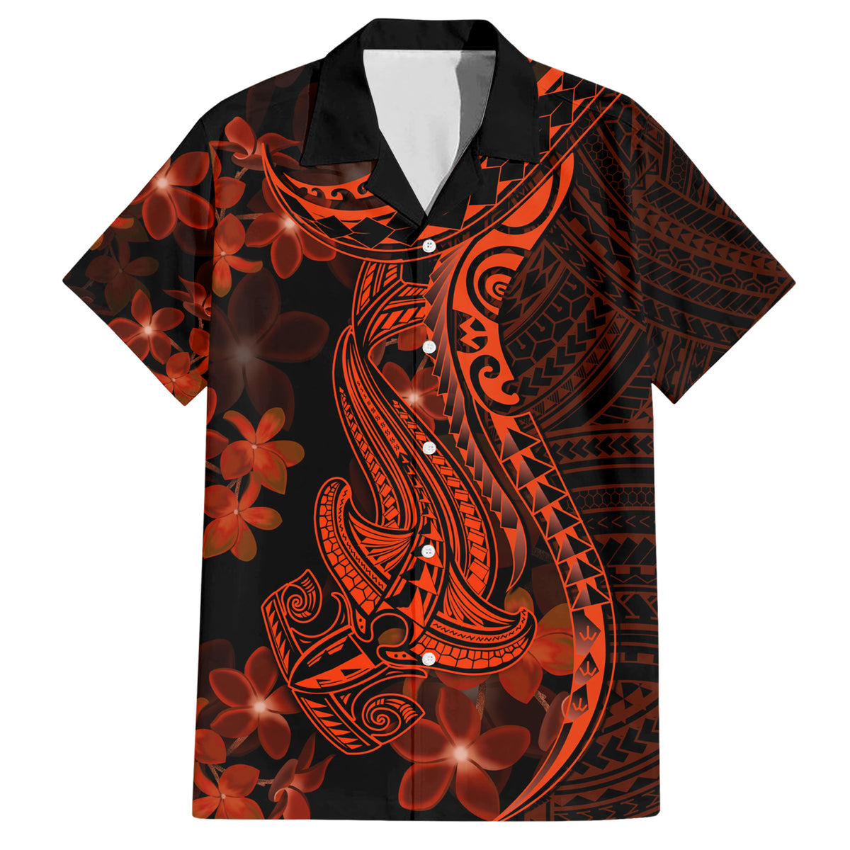 Red Polynesia Family Matching Short Sleeve Bodycon Dress and Hawaiian Shirt Shark Tattoo With Polynesian Plumeria LT14 Dad's Shirt - Short Sleeve Red - Polynesian Pride