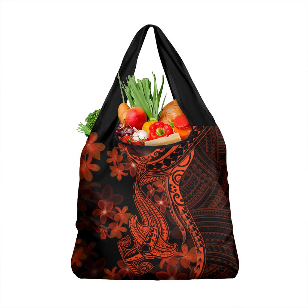 Red Polynesia Grocery Bag Shark Tattoo With Polynesian Plumeria
