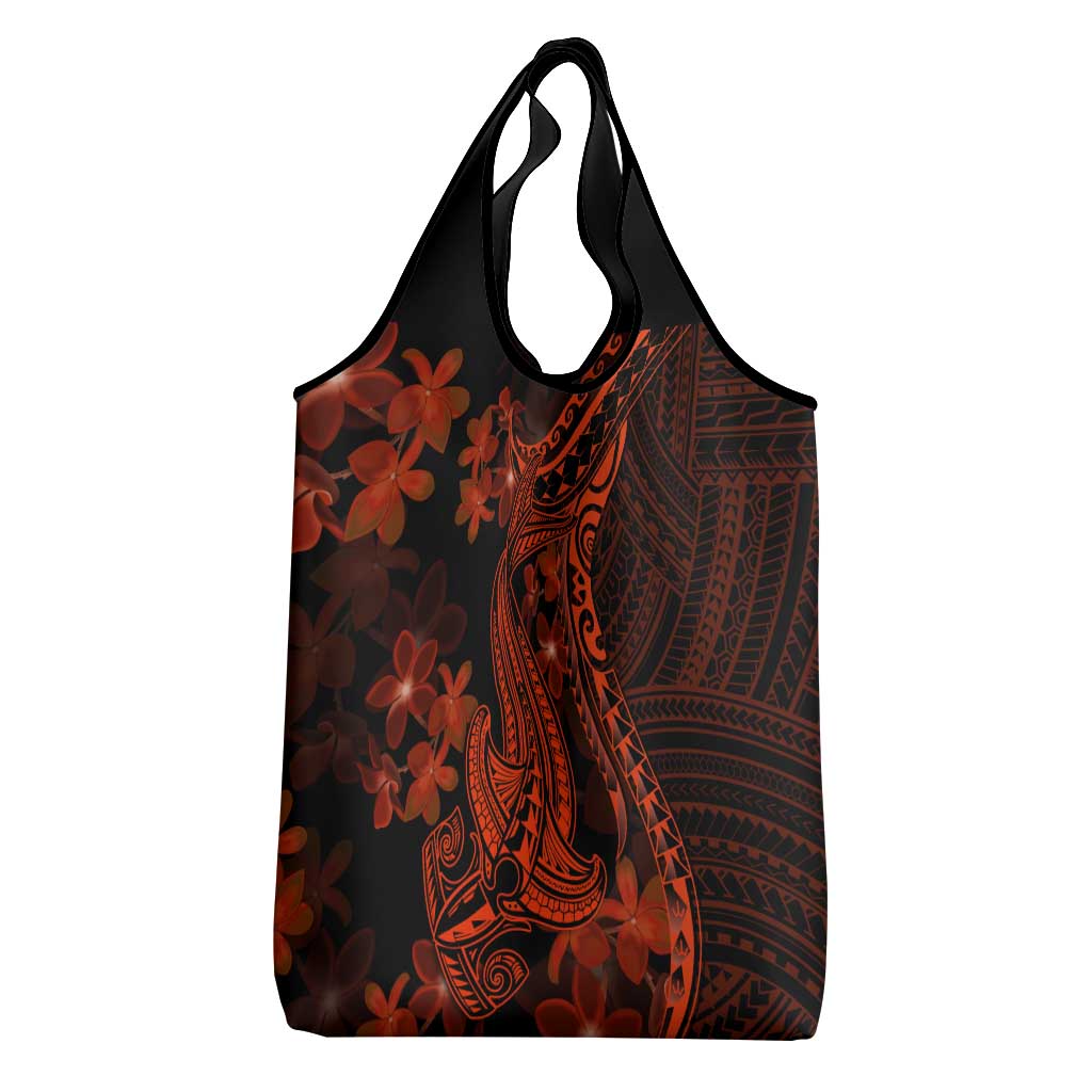 Red Polynesia Grocery Bag Shark Tattoo With Polynesian Plumeria