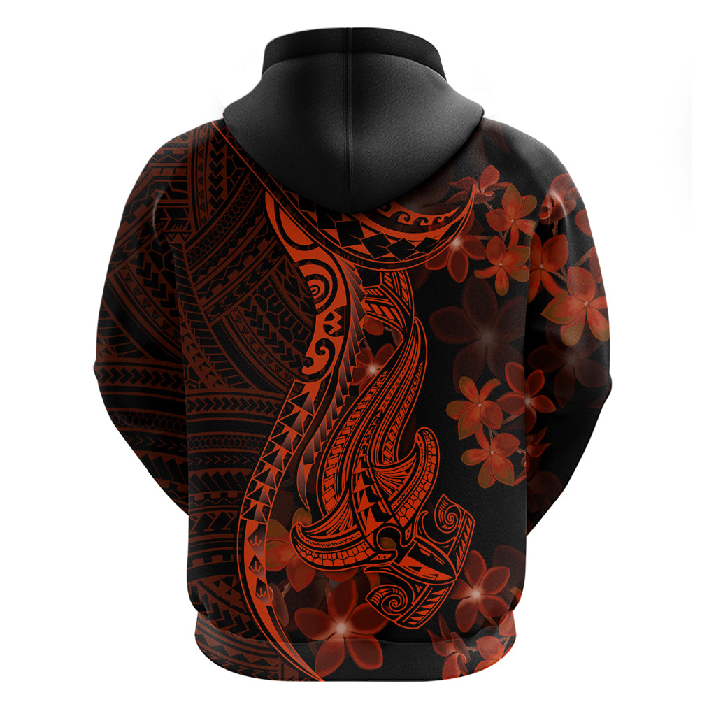 Red Polynesia Hoodie Shark Tattoo With Polynesian Plumeria LT14 - Polynesian Pride