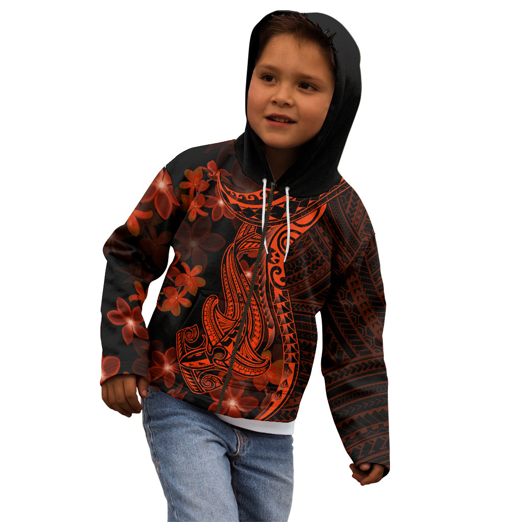 Red Polynesia Kid Hoodie Shark Tattoo With Polynesian Plumeria LT14 - Polynesian Pride
