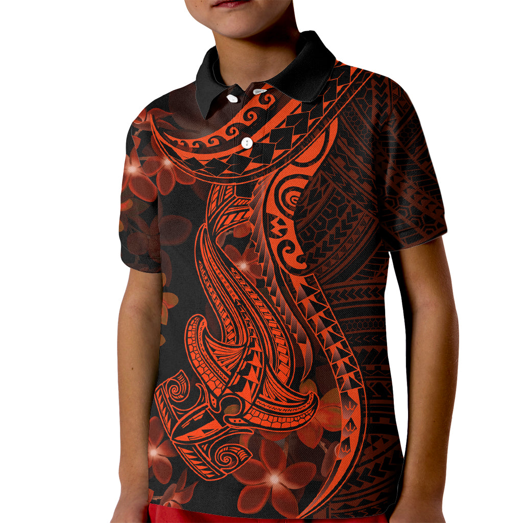 Red Polynesia Kid Polo Shirt Shark Tattoo With Polynesian Plumeria LT14 Kid Red - Polynesian Pride