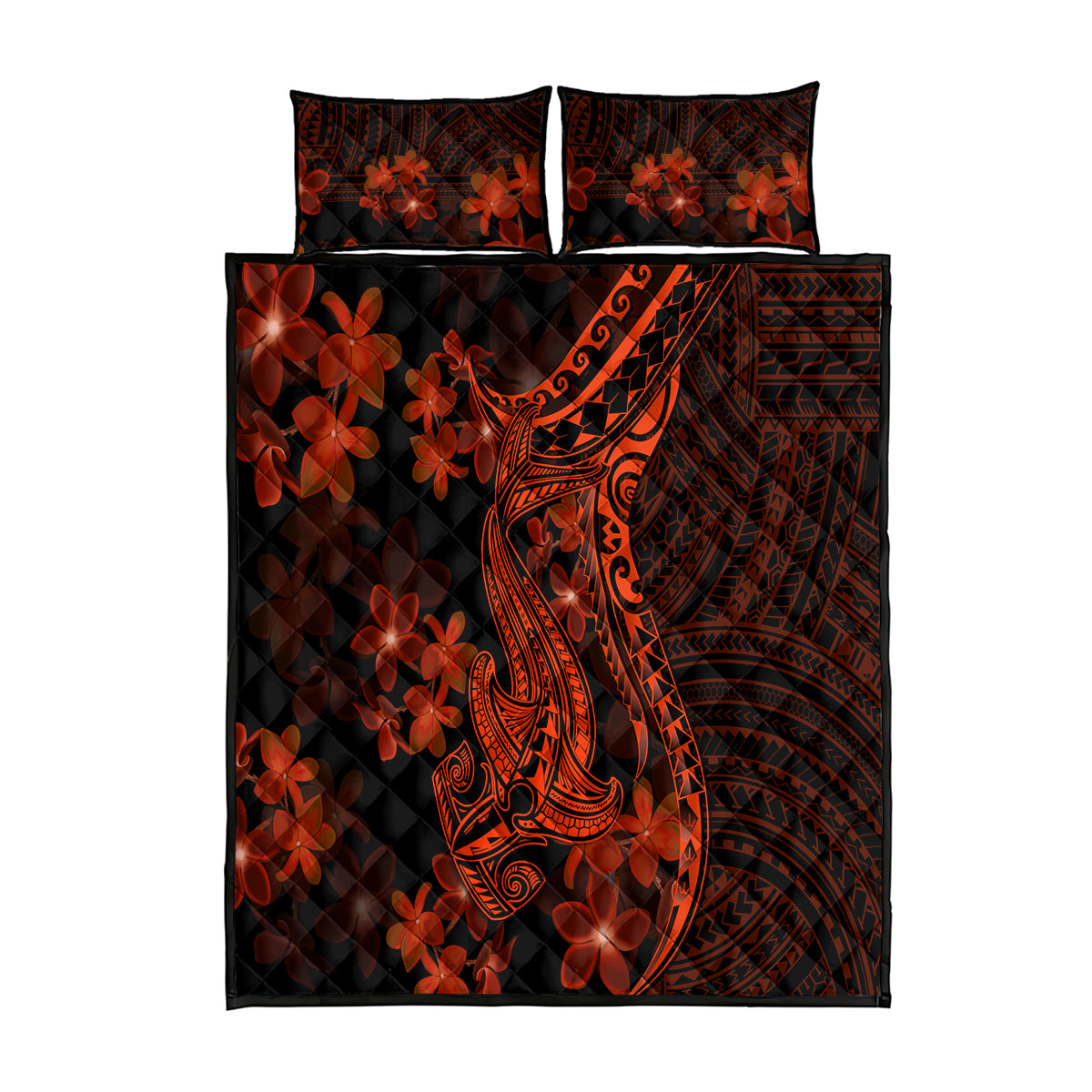 Red Polynesia Quilt Bed Set Shark Tattoo With Polynesian Plumeria LT14 Red - Polynesian Pride
