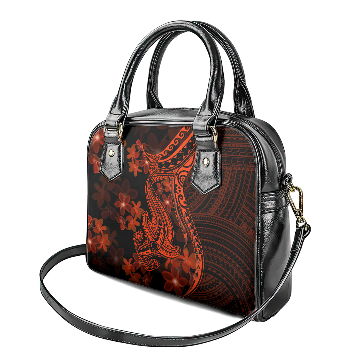 Red Polynesia Shoulder Handbag Shark Tattoo With Polynesian Plumeria LT14 - Polynesian Pride