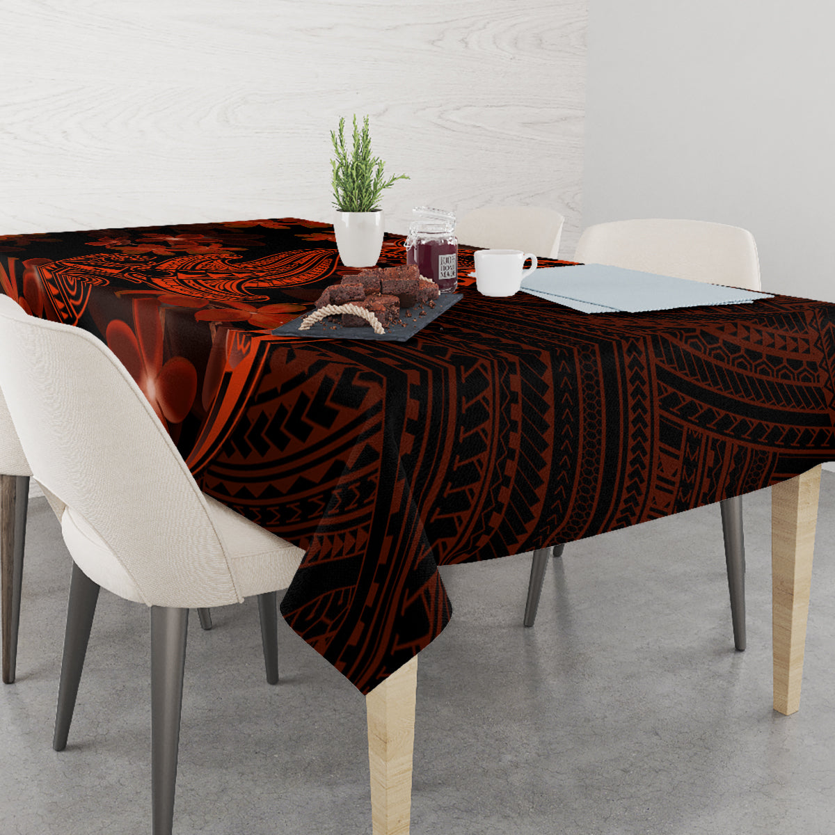 Red Polynesia Tablecloth Shark Tattoo With Polynesian Plumeria LT14 - Polynesian Pride