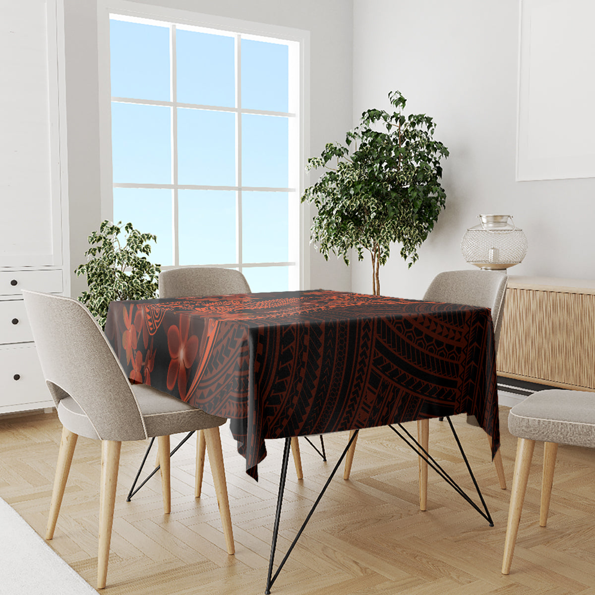 Red Polynesia Tablecloth Shark Tattoo With Polynesian Plumeria LT14 - Polynesian Pride
