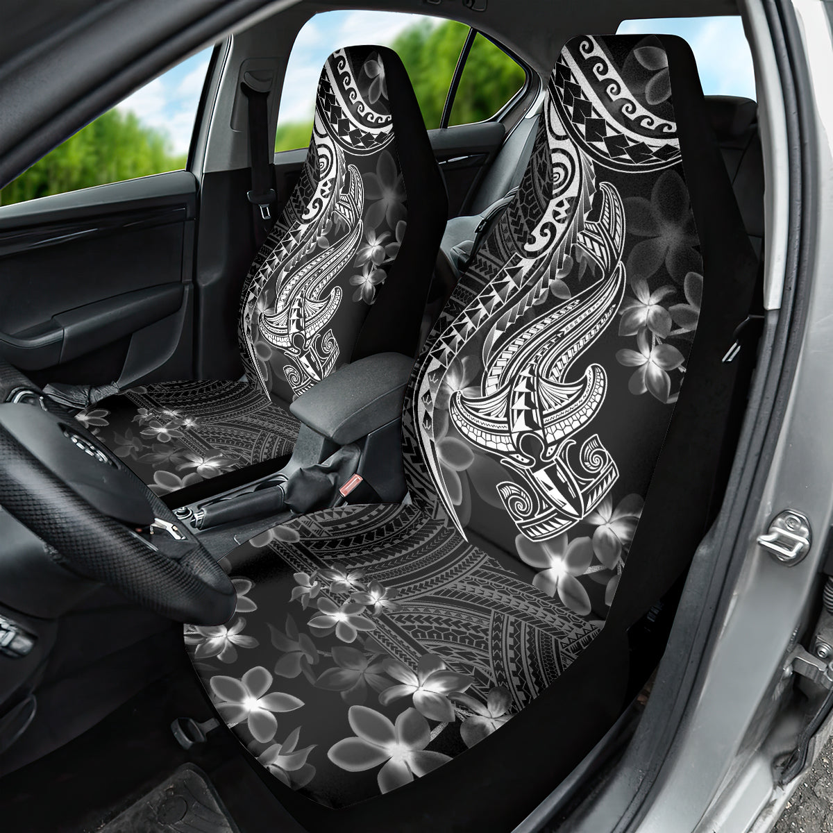 Black Polynesia Car Seat Cover Shark Tattoo With Polynesian Plumeria LT14 - Polynesian Pride