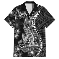 Black Polynesia Family Matching Summer Maxi Dress and Hawaiian Shirt Shark Tattoo With Polynesian Plumeria LT14 Dad's Shirt - Short Sleeve Black - Polynesian Pride