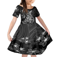 Black Polynesia Family Matching Tank Maxi Dress and Hawaiian Shirt Shark Tattoo With Polynesian Plumeria LT14 Daughter's Dress Black - Polynesian Pride