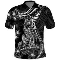 Black Polynesia Polo Shirt Shark Tattoo With Polynesian Plumeria LT14 Black - Polynesian Pride
