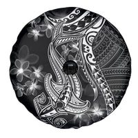 Black Polynesia Spare Tire Cover Shark Tattoo With Polynesian Plumeria LT14 - Polynesian Pride