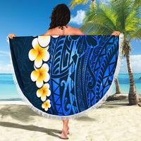 Blue Polynesia Beach Blanket Plumeria Tropical Leaves With Galaxy Polynesian Art LT14 - Polynesian Pride
