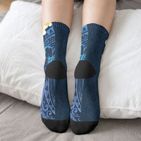 Blue Tropical Plumeria With Galaxy Polynesian Art Crew Socks LT14 - Polynesian Pride