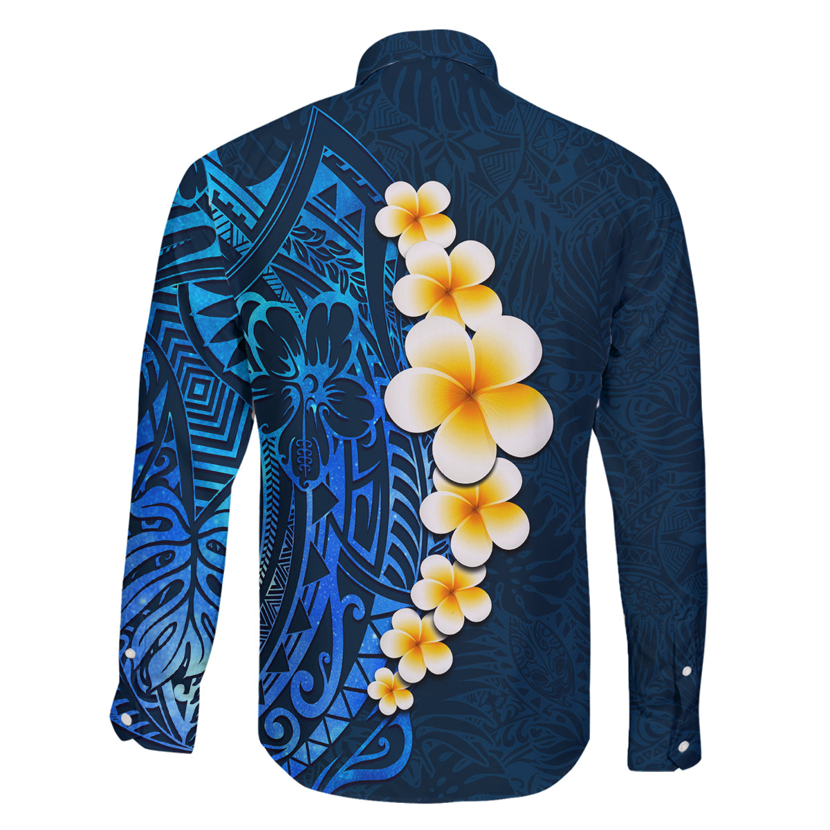 Blue Polynesia Family Matching Off Shoulder Long Sleeve Dress and Hawaiian Shirt Plumeria Tropical Leaves With Galaxy Polynesian Art LT14 - Polynesian Pride