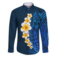 Blue Polynesia Family Matching Puletasi Dress and Hawaiian Shirt Plumeria Tropical Leaves With Galaxy Polynesian Art LT14 Dad's Shirt - Long Sleeve Blue - Polynesian Pride