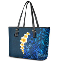 Blue Polynesia Leather Tote Bag Plumeria Tropical Leaves With Galaxy Polynesian Art LT14 - Polynesian Pride