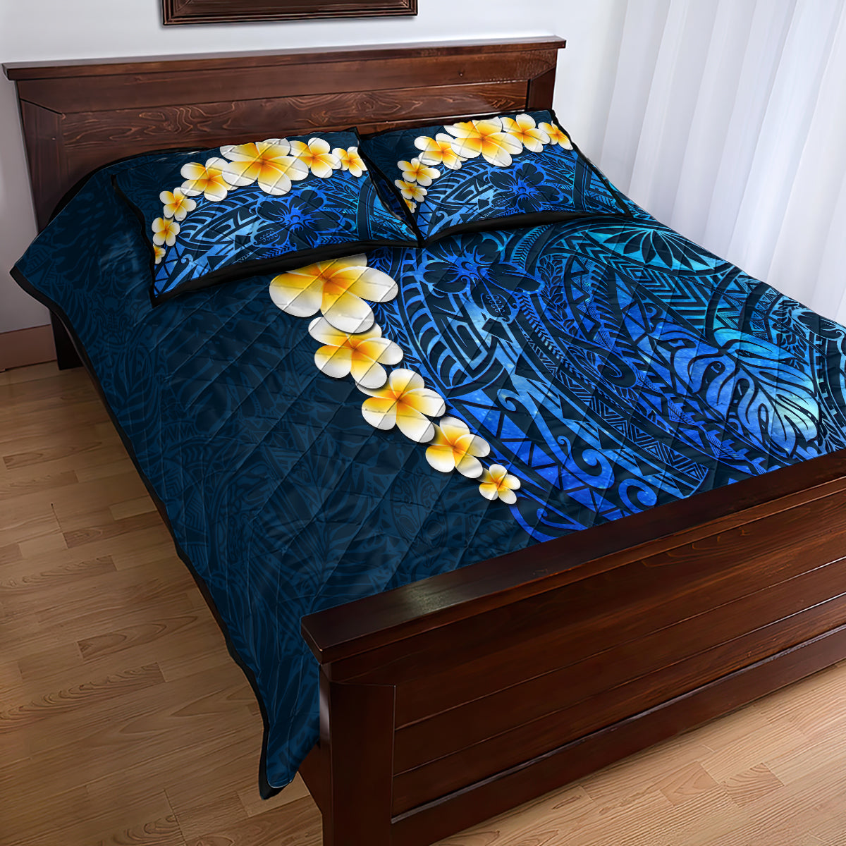 Blue Polynesia Quilt Bed Set Plumeria Tropical Leaves With Galaxy Polynesian Art LT14 - Polynesian Pride