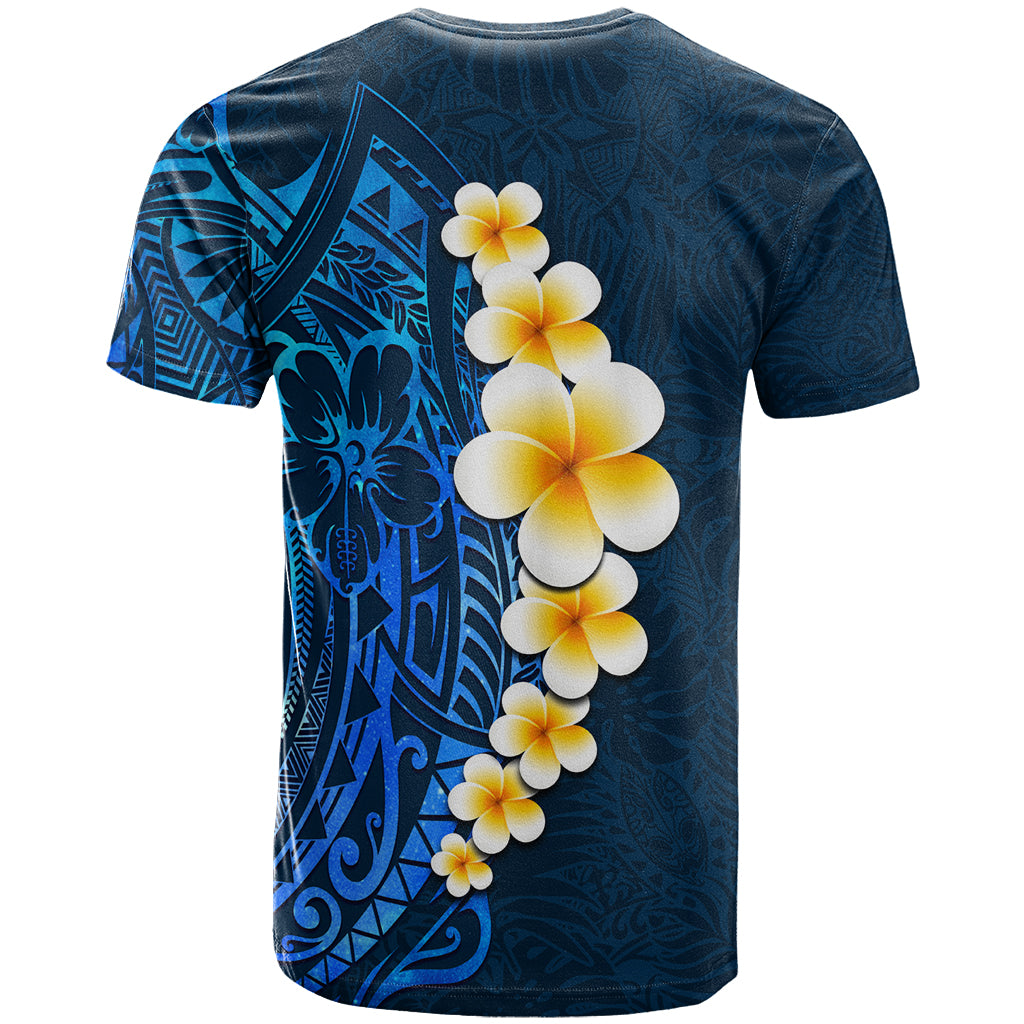 Blue Polynesia T Shirt Plumeria Tropical Leaves With Galaxy Polynesian Art LT14 - Polynesian Pride