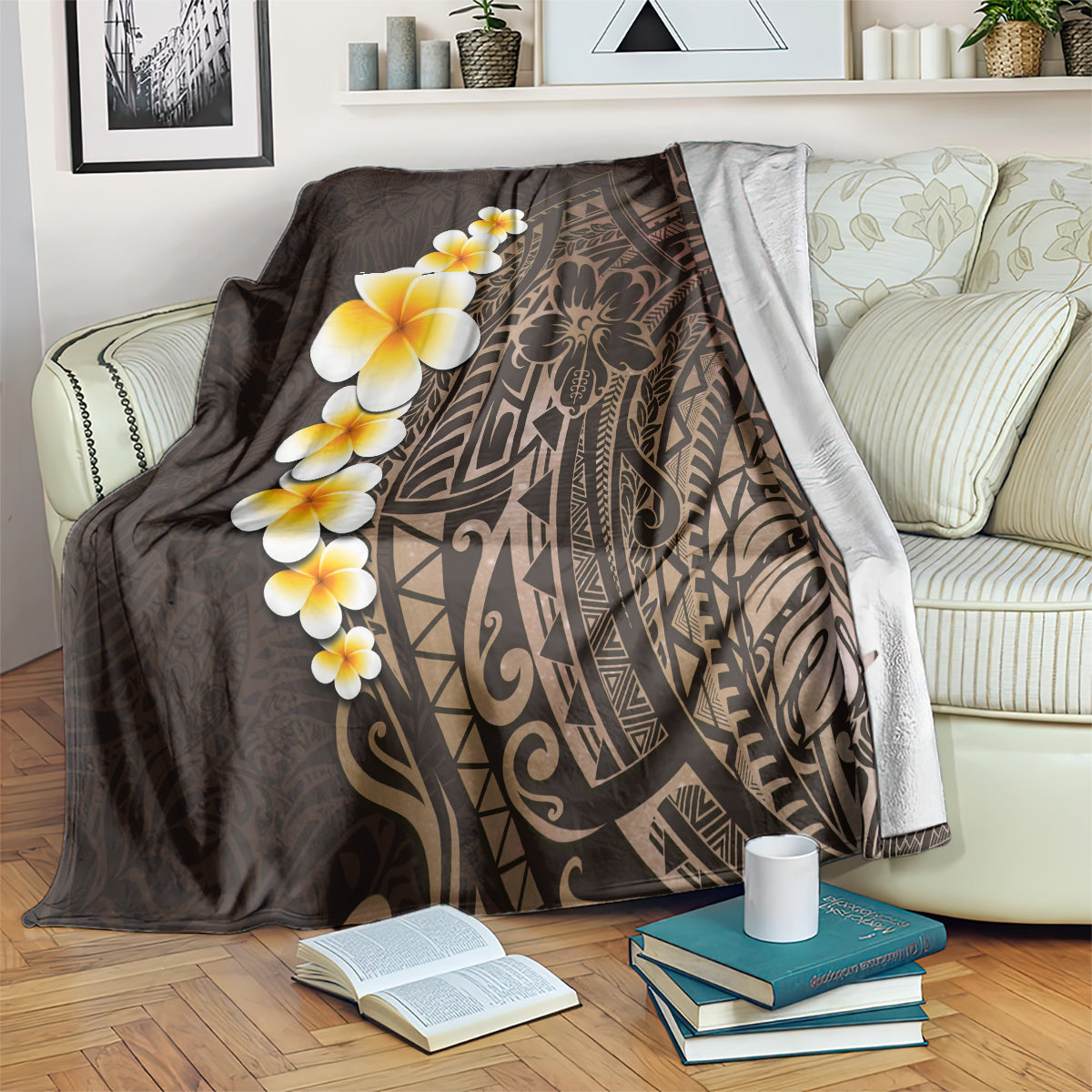 Brown Polynesia Blanket Plumeria Tropical Leaves With Galaxy Polynesian Art LT14 - Polynesian Pride