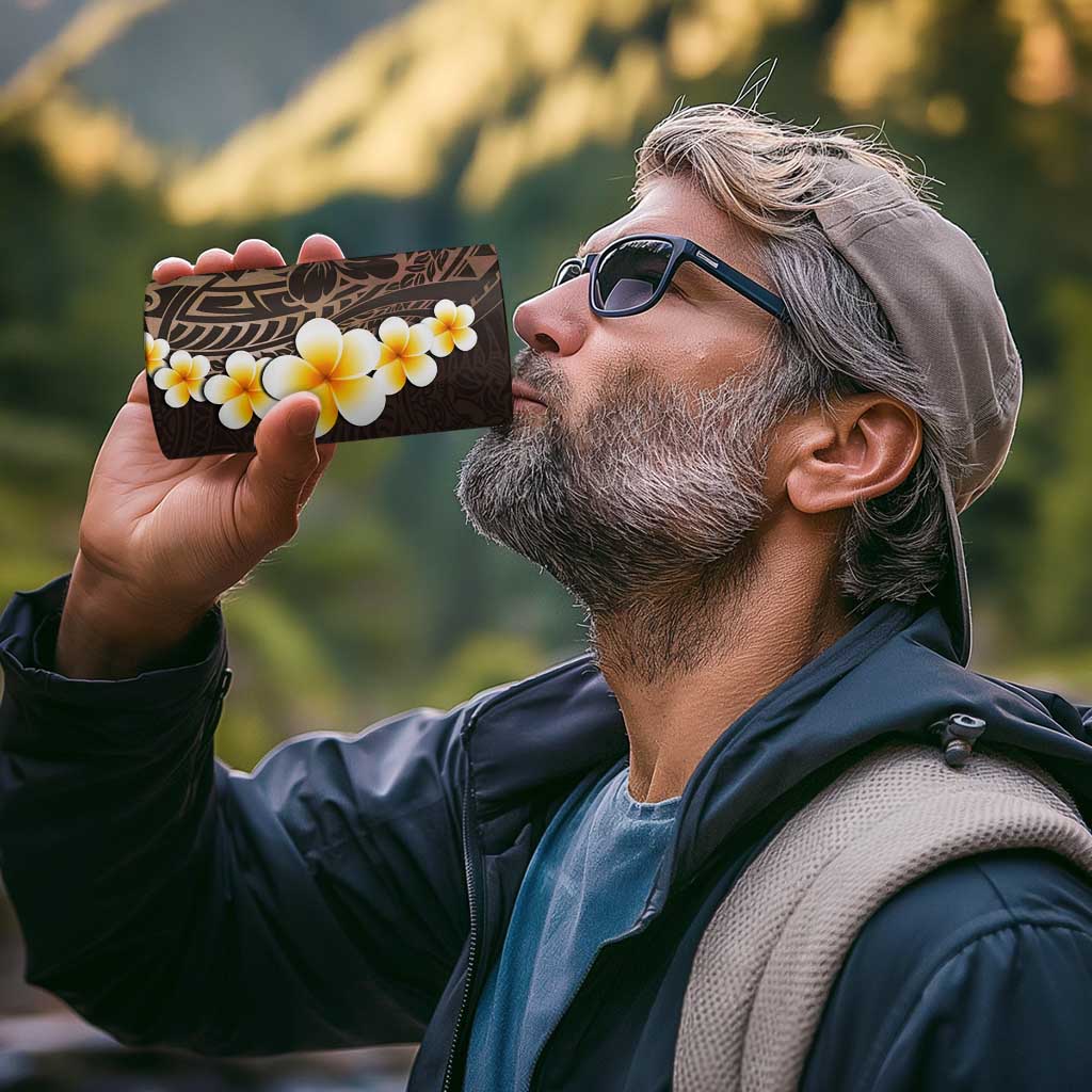 Brown Polynesia 4 in 1 Can Cooler Tumbler Plumeria Tropical Leaves With Galaxy Polynesian Art