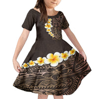 Brown Polynesia Family Matching Long Sleeve Bodycon Dress and Hawaiian Shirt Plumeria Tropical Leaves With Galaxy Polynesian Art LT14 Daughter's Dress Brown - Polynesian Pride
