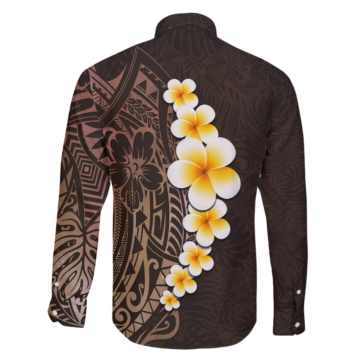 Brown Polynesia Family Matching Off Shoulder Long Sleeve Dress and Hawaiian Shirt Plumeria Tropical Leaves With Galaxy Polynesian Art LT14 - Polynesian Pride