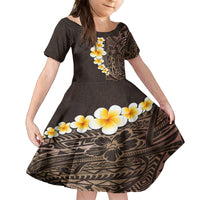 Brown Polynesia Family Matching Summer Maxi Dress and Hawaiian Shirt Plumeria Tropical Leaves With Galaxy Polynesian Art LT14 Daughter's Dress Brown - Polynesian Pride