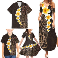 Brown Polynesia Family Matching Summer Maxi Dress and Hawaiian Shirt Plumeria Tropical Leaves With Galaxy Polynesian Art LT14 - Polynesian Pride