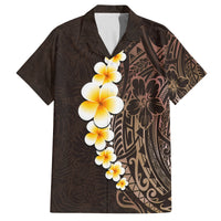 Brown Polynesia Family Matching Tank Maxi Dress and Hawaiian Shirt Plumeria Tropical Leaves With Galaxy Polynesian Art LT14 Dad's Shirt - Short Sleeve Brown - Polynesian Pride