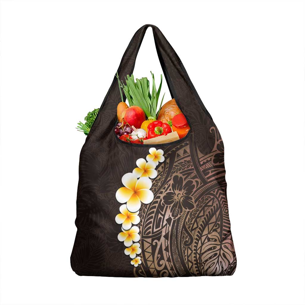 Brown Polynesia Grocery Bag Plumeria Tropical Leaves With Galaxy Polynesian Art