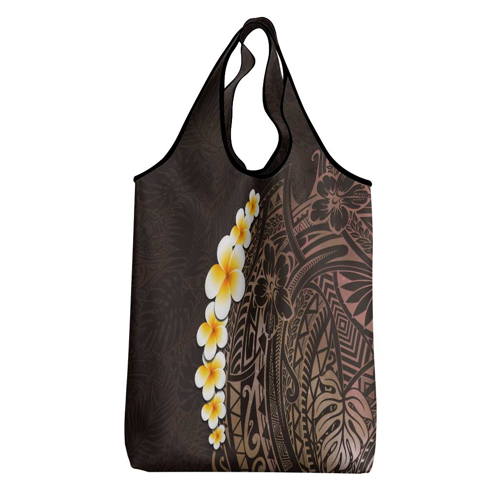 Brown Polynesia Grocery Bag Plumeria Tropical Leaves With Galaxy Polynesian Art